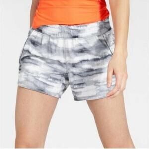 Athleta Racer Run Womens Short S Gray Elastic Waist Drawstring Pocket Logo